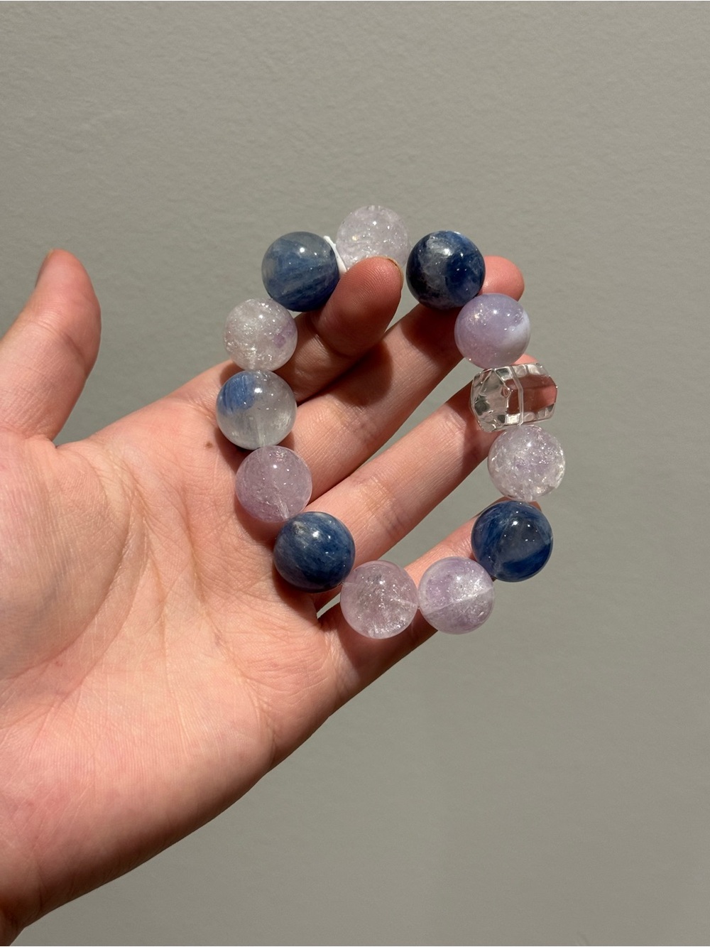 Handcrafted Blue and Lavender Beaded Stretch Bracelet